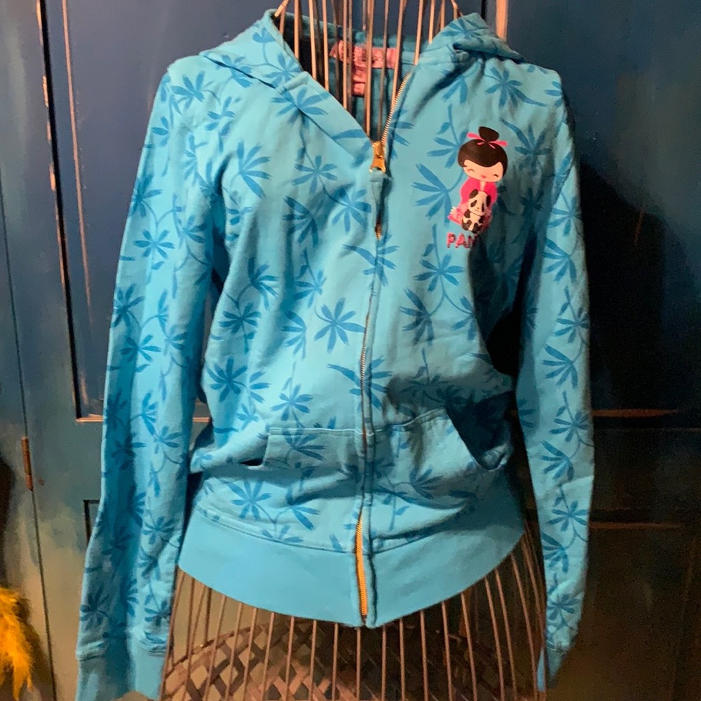 Girls Blue Zip up Sweatshirt w/ panda design